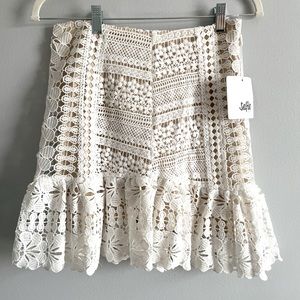 Tallulah Ruffle Hem Crochet Skirt White